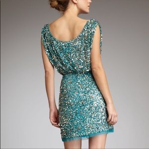 AIDAN MADDOX TEAL GOLD SEQUIN COCKTAIL DRESS